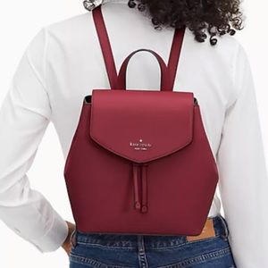 Kate Spade Lizzie Medium Leather Flap Backpack Drawstring Berry Cobbler New
